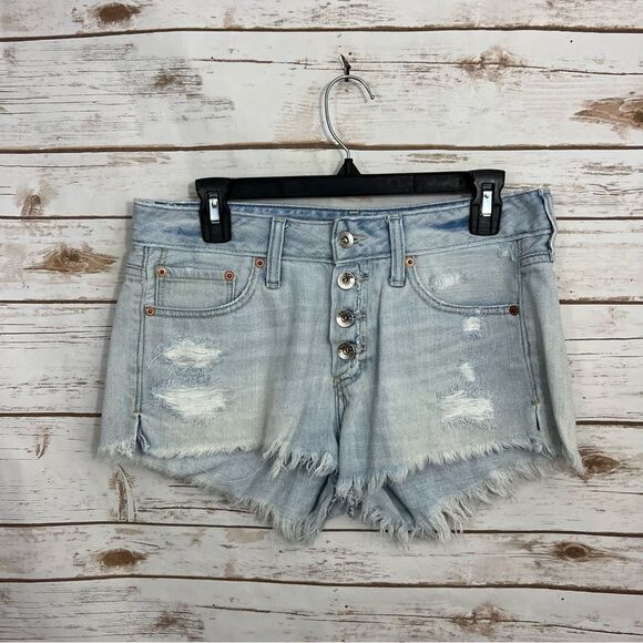 Abercrombie and Fitch Exposed Button Fly Raw Hem Cutoff Shorts Jean Denim - Picture 1 of 7